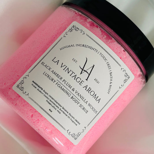 Black Amber Plum & Vanilla Woods Luxury Foaming Body Scrub